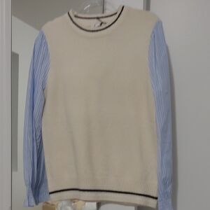 THML Women's Cream and Blue Crewneck Sweatshirt